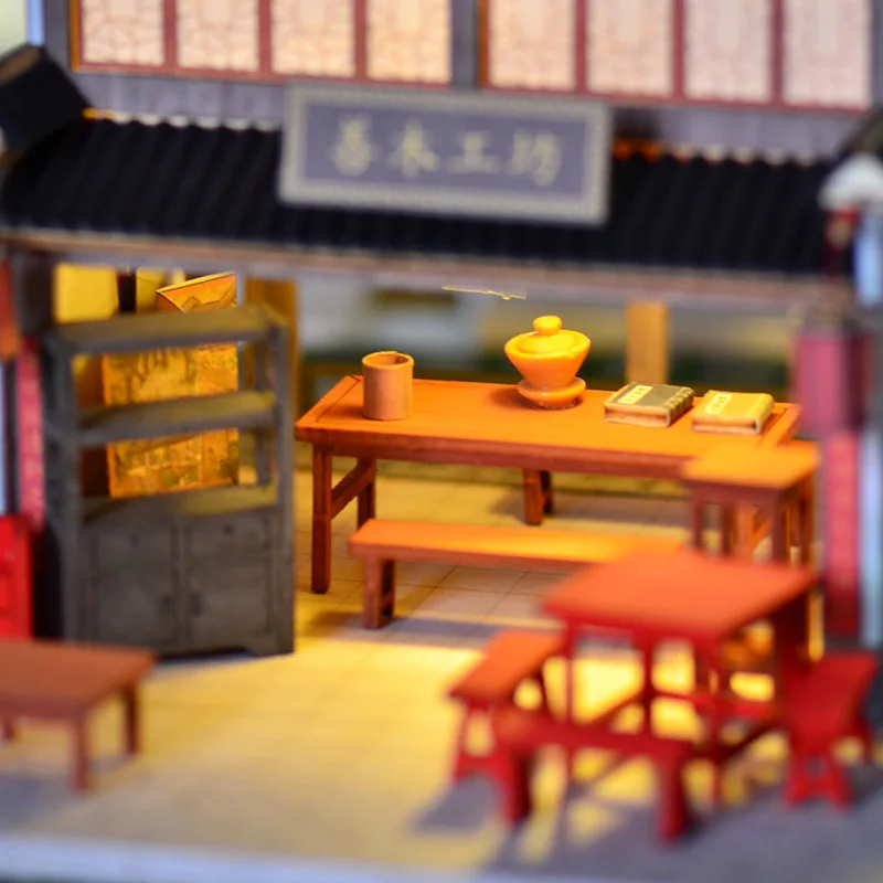 نموذج بلاط حائط رمادي أبيض من OUZEY، مجموعة بناء الفناء الخشبي، على الطراز الصيني DIY للمراهقين