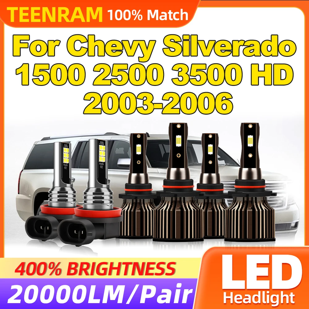 

LED Headlight Bulbs 60000LM CSP Car Headlamps 6000K Auto Fog Lamps 12V For Chevy Silverado 1500 2500 3500 HD 2003 2004 2005 2006