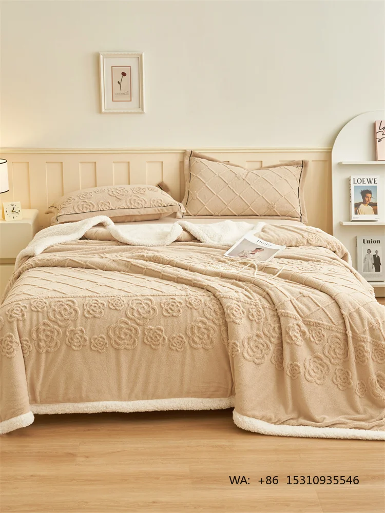 Premium Soft Double Sided Jacquard Sherpa Blanket 2026 New Design Fluffy Dual Layer Warm Leisure Throw Blanket