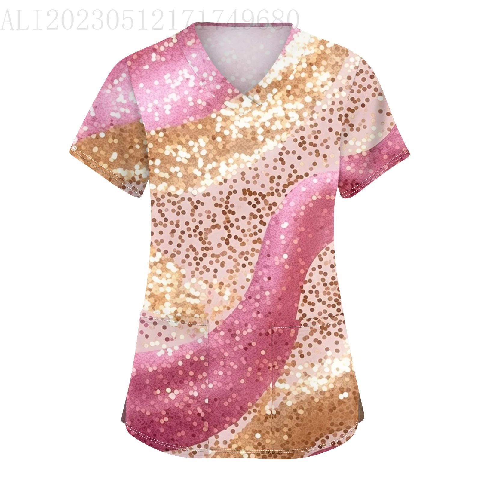 Uniformes médicos casuais enfermeira impressão feminina manga curta topos com decote em v uniformes de cuidados de beleza moda casual solto topo alta quali