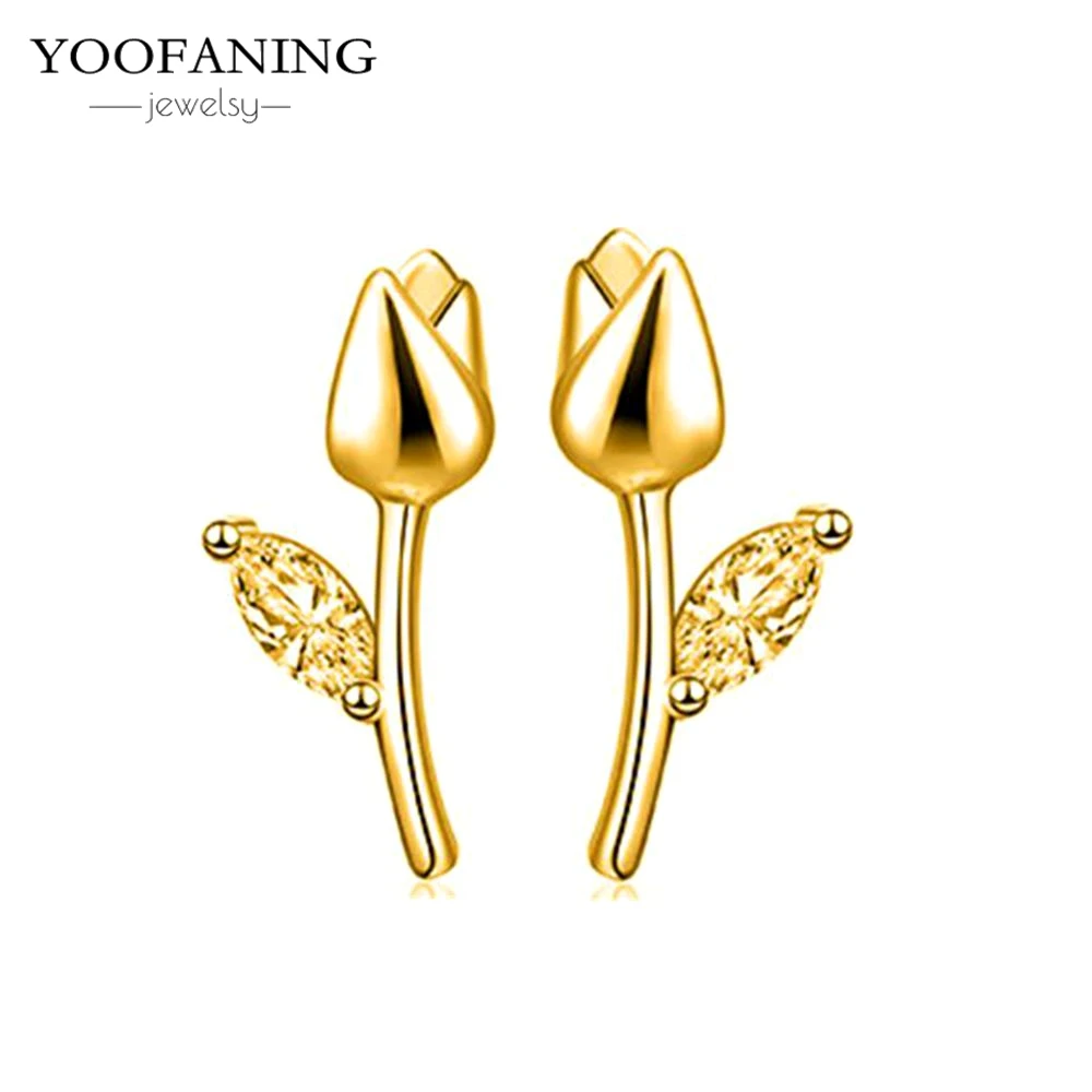 925 Sterling Silver Ear Needle  Elegant Tulip Gold Silver Perforated Women's Exquisite Flower Series Fashion Jewelry Gift Party