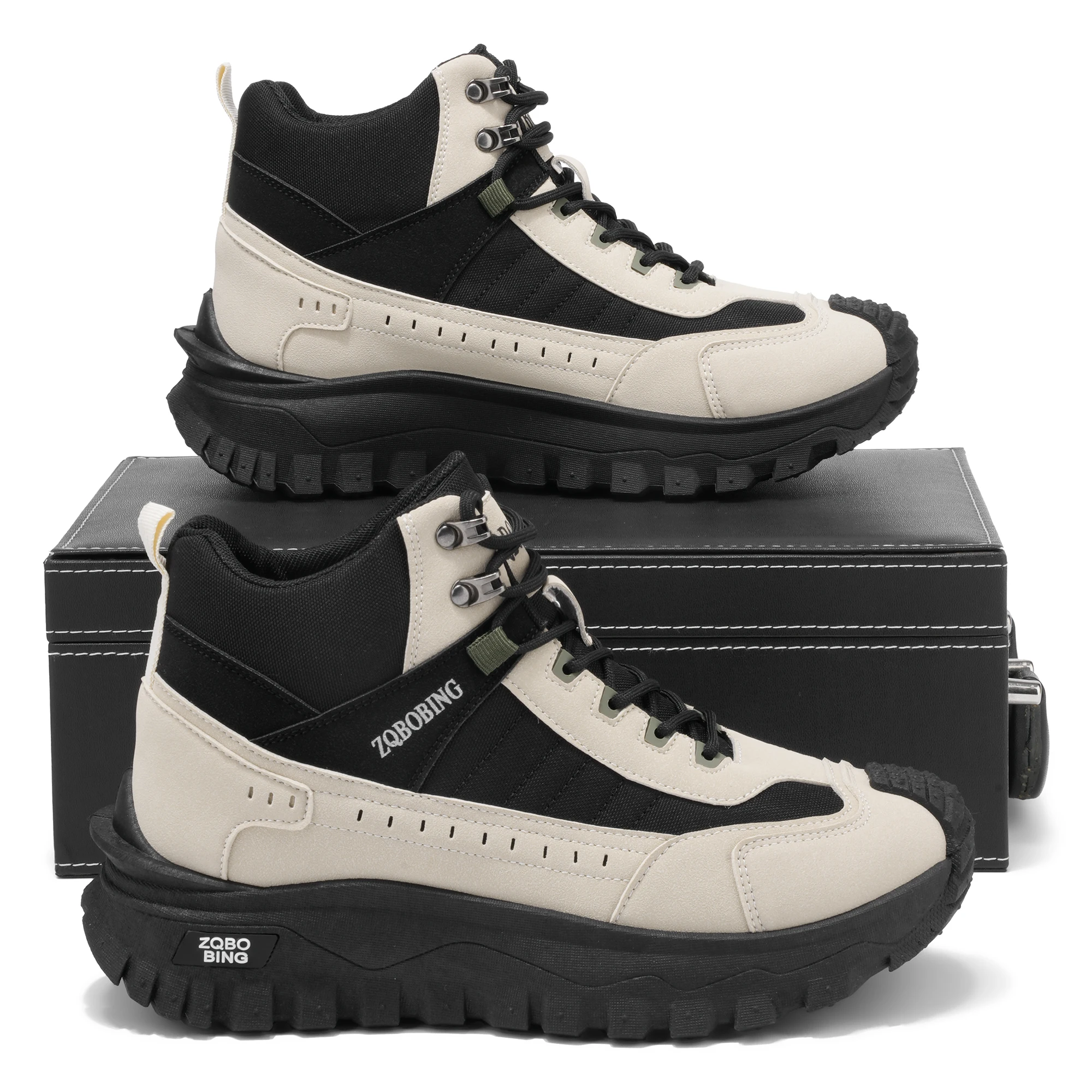 Neue Herbst- und Winter-High-Top-Outdoor-Wanderschuhe für Herren, Größen 39-48, dickbesohlte, rutschfeste, verschleißfeste Arbeitsschuhe, Farbblockierung, vielseitig, trendig, höhenvergrößernde Herren-Sportschuhe – Detail 15