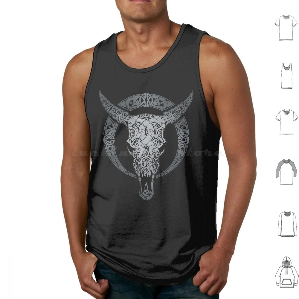 Jotunheimr Tank Tops Vest Sleeveless Vikings Knotwork Skull Bull Skull Nordic Mythology Goats Horns Knots