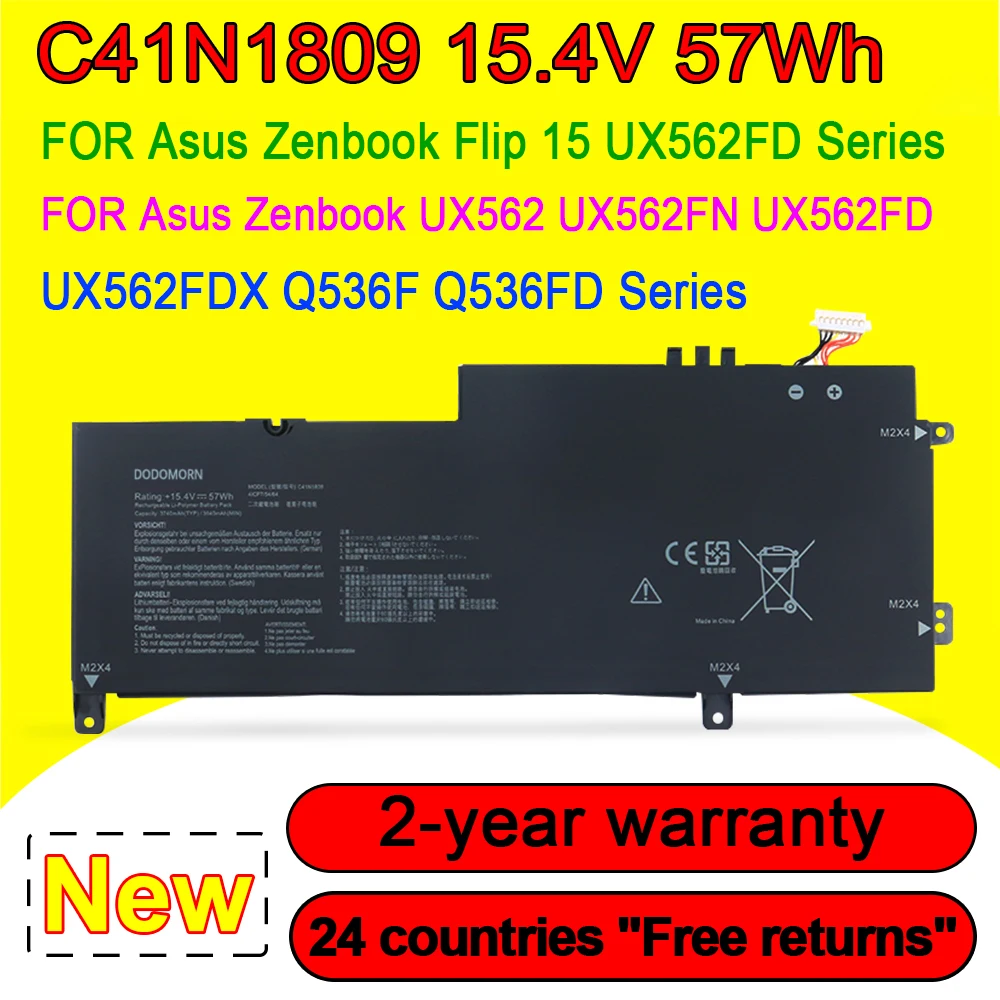 

Флип-книга C41N1809 Аккумулятор для ноутбука ASUS Zenbook 15 UX562FD,UX562 UX562FN UX562FD UX562FDX Q536F 0B200-03070000 15,4 в 57Wh 3740 мАч