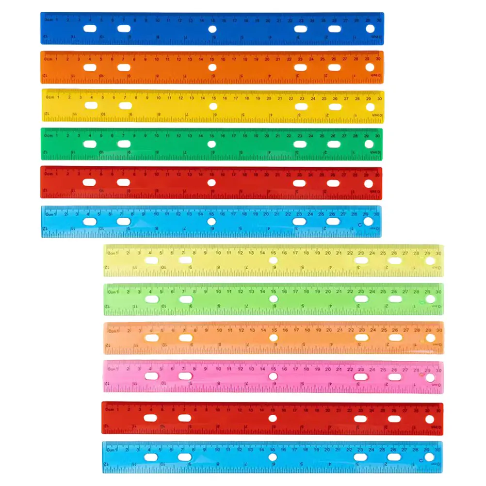 12 Pcs Colored Plastic Rulers 30cm Straight Measuring Tools for Students Classroom Supplies Inch Centimeter Metric Scale