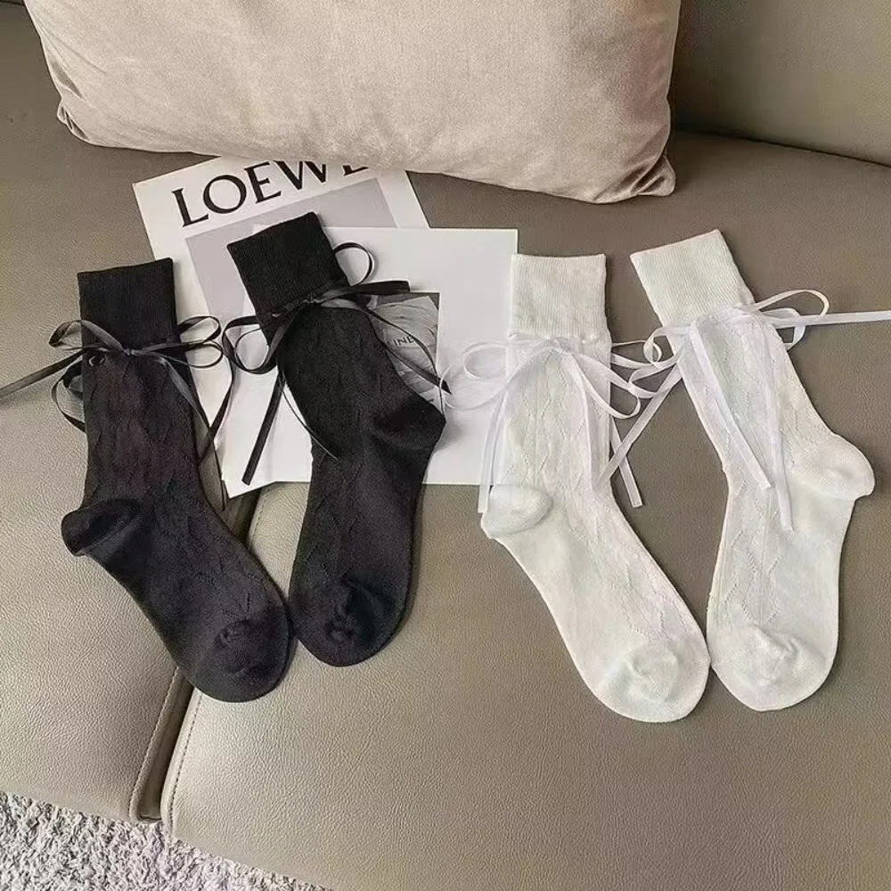 Trendy Polyester Cotton Sweet Style Socks Solid Color Accessories Bowknot Socks Summer Thin Socks