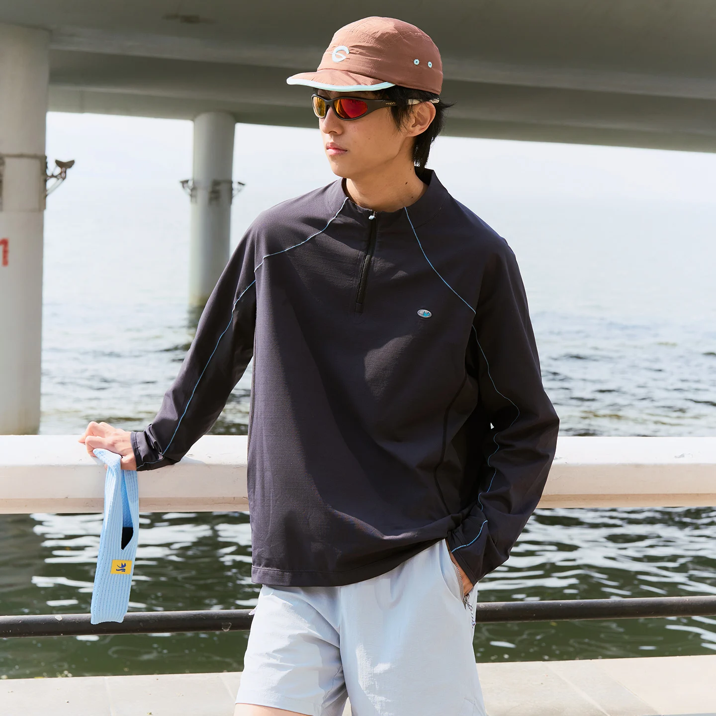 Half Zip Stand Collar Quick Dry Long Sleeve Tee Unisex Sun Protection Antibacterial Breathable Top for Cycling Hiking Sports