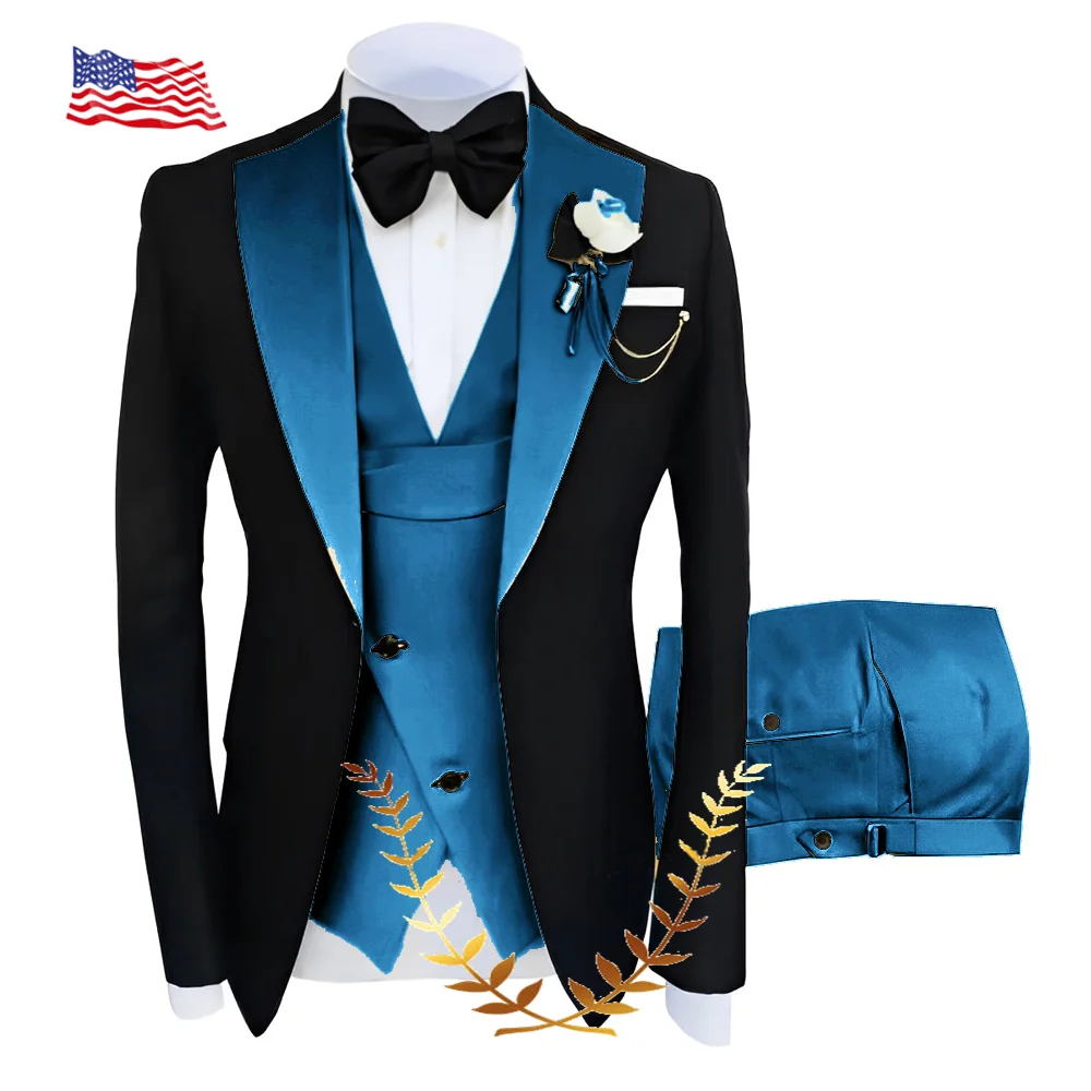 Elegant Men's Suit Jacket Pants Vest Three Piece Wedding Tuxedo Groom Party Dress Slim Fit Design Men's Blazer