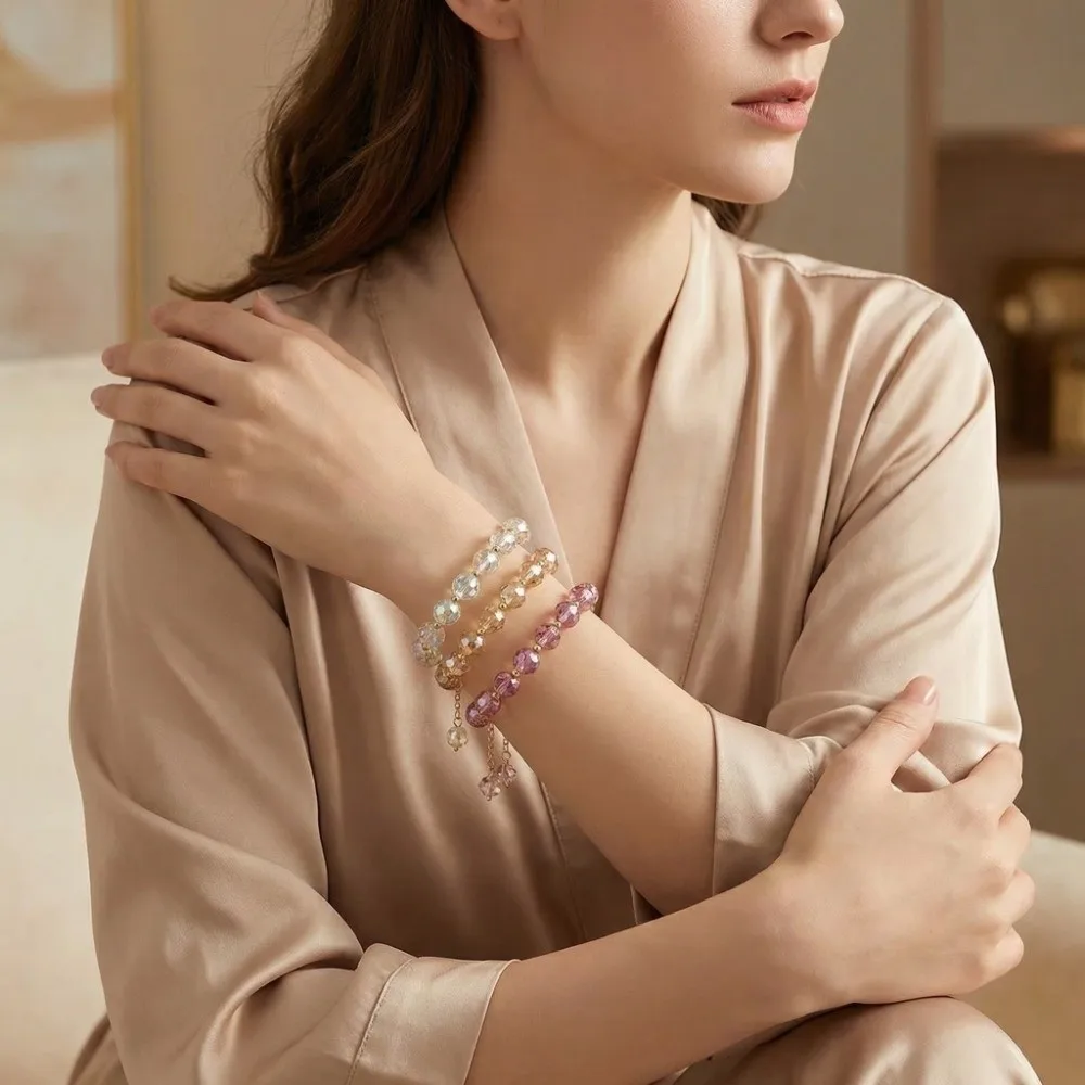 Jewelry Sweet Crystal Stone Beads Bracelet Fashion Colorful Elasticity Rope Bracelet Shiny Korean Style Hand Chain Travel