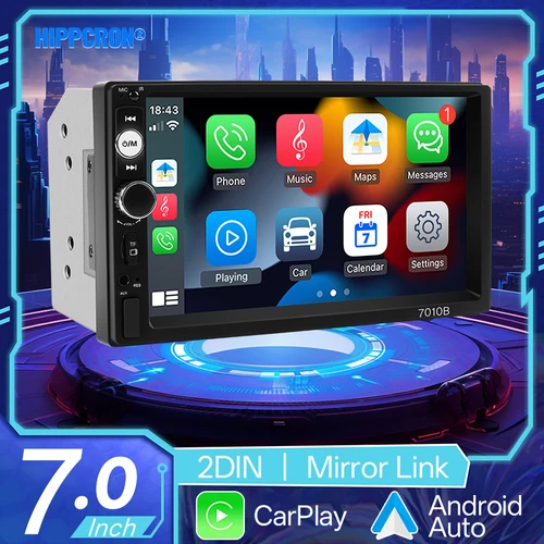 HIPPCRON 7 ""2 din Radio de coche Bluetooth reproductor Multimedia MP5 automotriz soporte con cable Carplay cámara de visión trasera AUX USB colorido