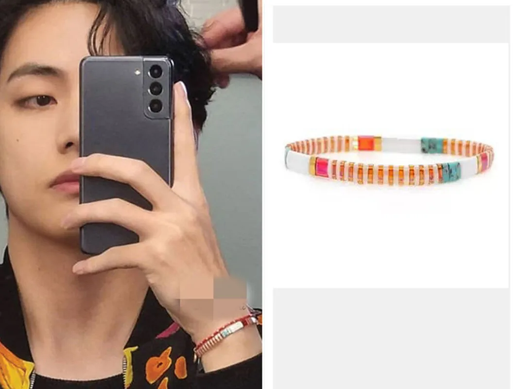 2022 Summer New V Kim Taehyung Same Bracelet Colorful Beads Flat Couple Bracelet Fashion Popular Accessories Celebrity Jewelry G