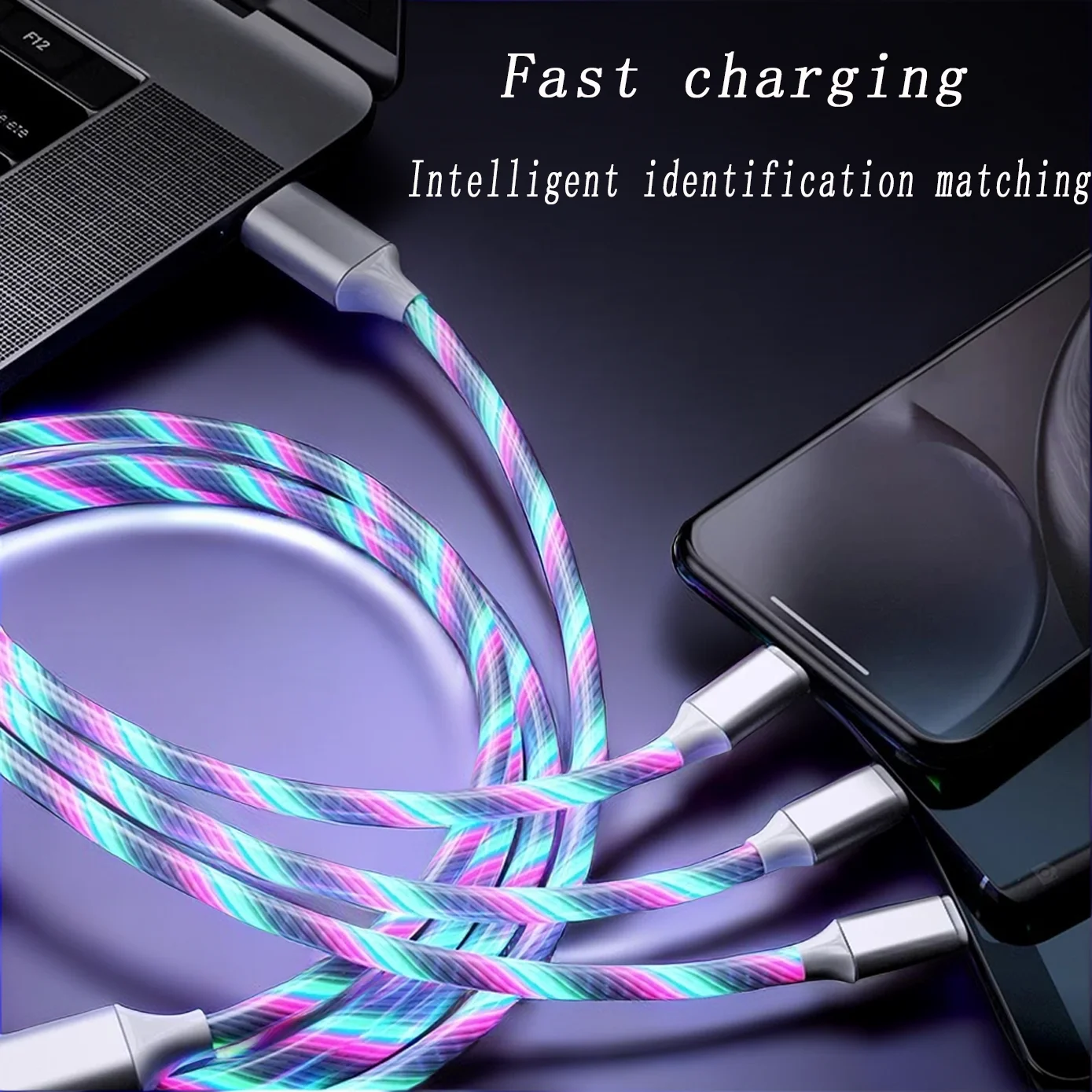 

3 IN 1 Glowing LED Light Phone Charger Luminous USB Type C Cable For Xiaomi For iphone For Samsung Phone Accessories Charge Cord