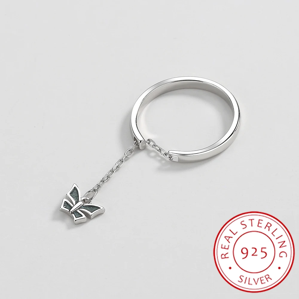 

2022 NEW Fashion Butterfly Fringe Open Adjustable Couple Ring For Women Genuine Sterling S925 Silver Bow Valentine's Day Jewelry