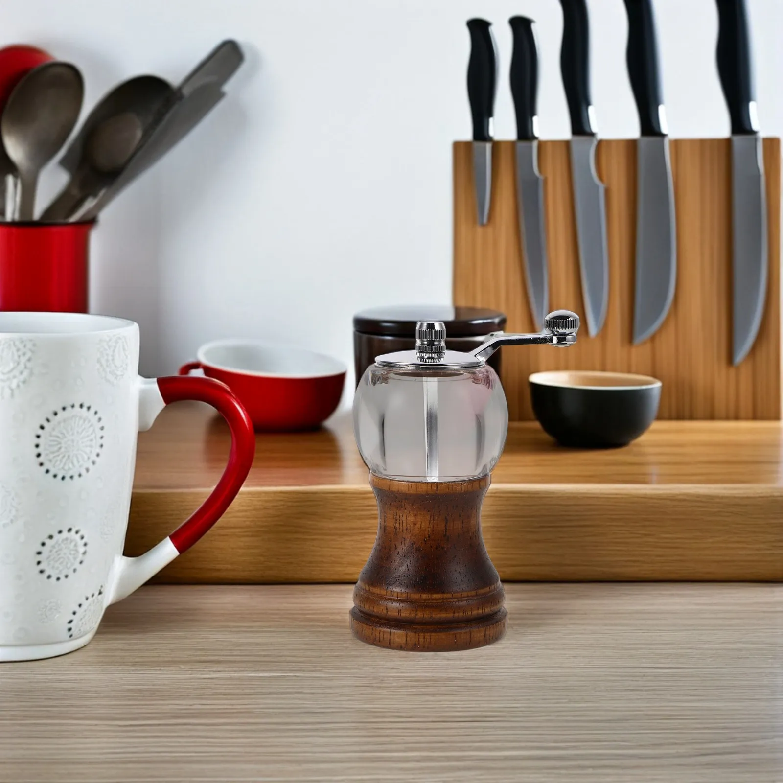 

Mini Manual Wooden Pepper Grinder Crank Handle Portable Salt Coffee Bean Mill for Kitchen Bbq Camping Coffee Hand Grinder