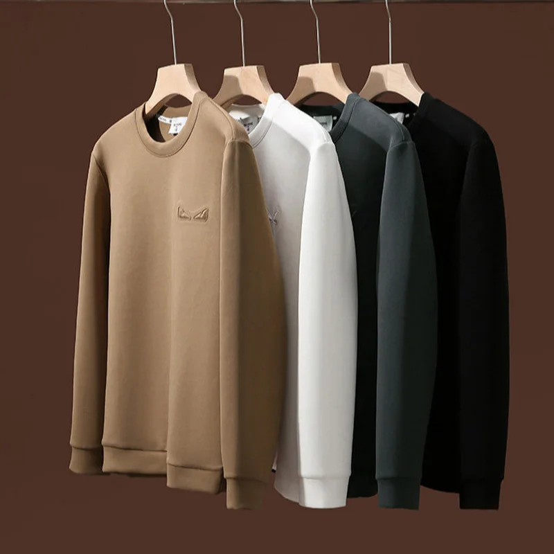 Men Embossed Sweatshirt Crewneck Long Sleeve Pullover with 3D Pattern Casual Top for Daily Streetwear