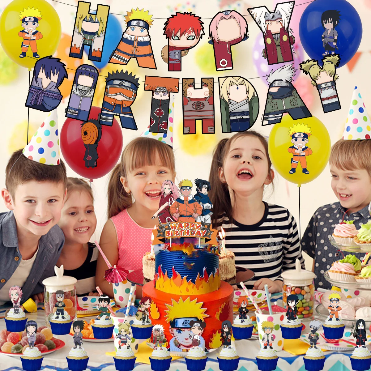 New Naruto Theme Party Supplies Set Anime Boys Man Birthday Cake Decoration Banner Tablecloth Plate Balloons Toys Gifts
