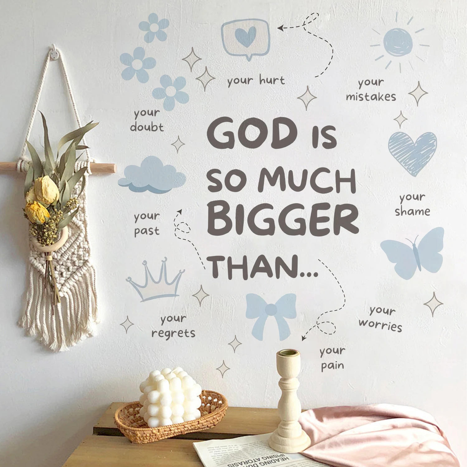 

God Is SO Much Bigger Than Inspirational Wall Sticker for Kids Room Office Hallway Wall Art Decal Door Bedroom Living Home Decor