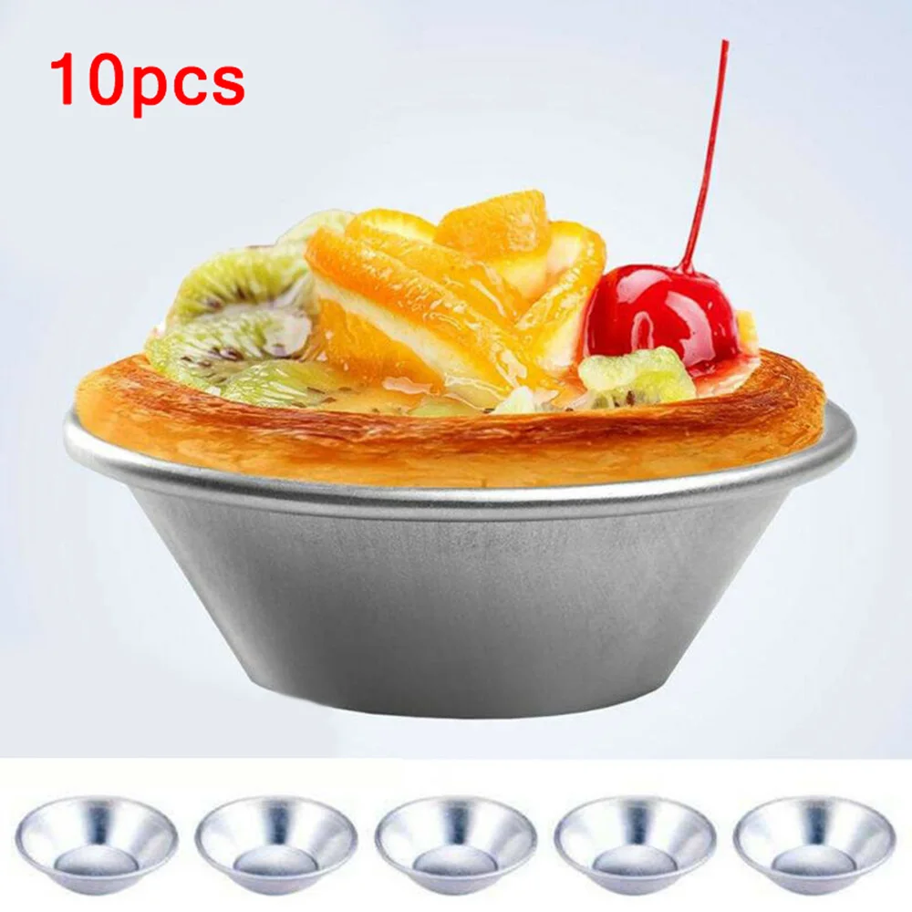 10Pcs Reusable Aluminum Alloy Egg Tart Mold Baking Accessories Cookie Pudding Mould Mooncake Mold Baking Tools