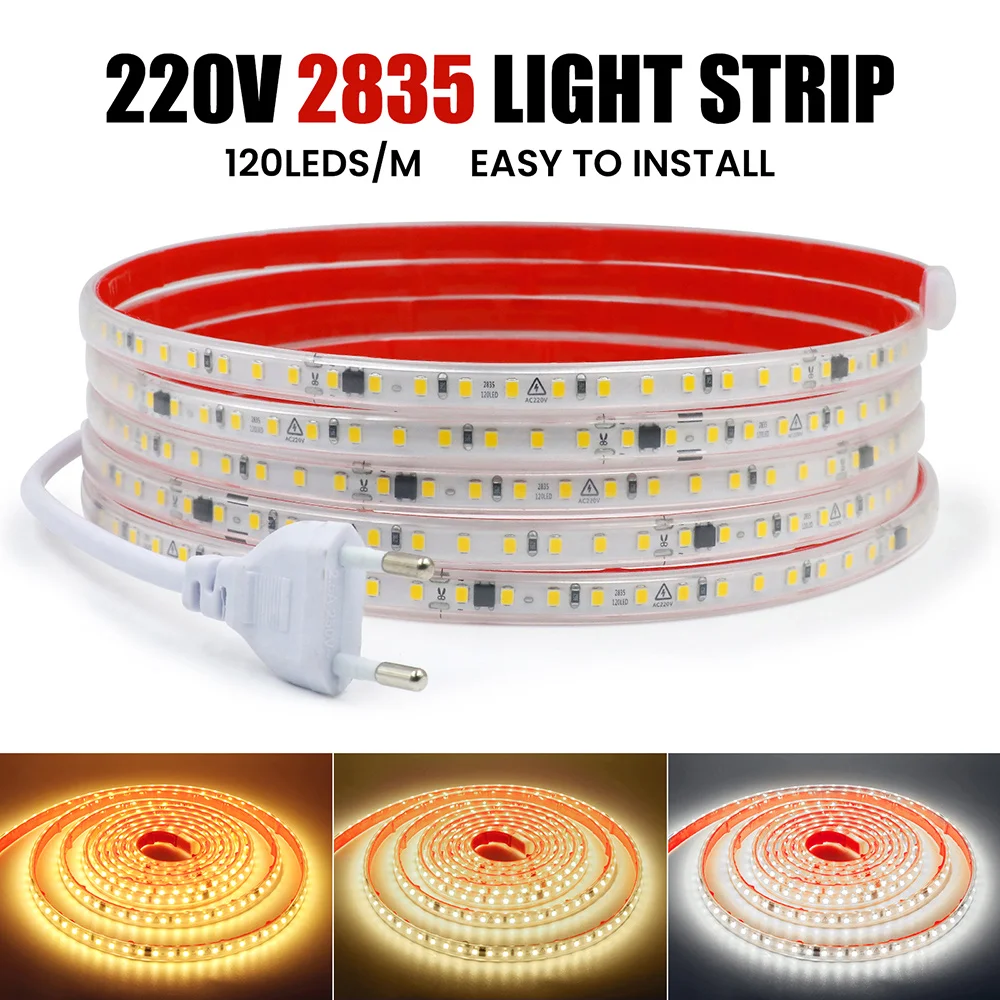 

2835 LED Strip Light 220V AC Waterproof 120 LEDs Flexible Tape Lamp with IC Home Lighting Warm White 5m 10m 20m 50m 0.5m 1m 2m