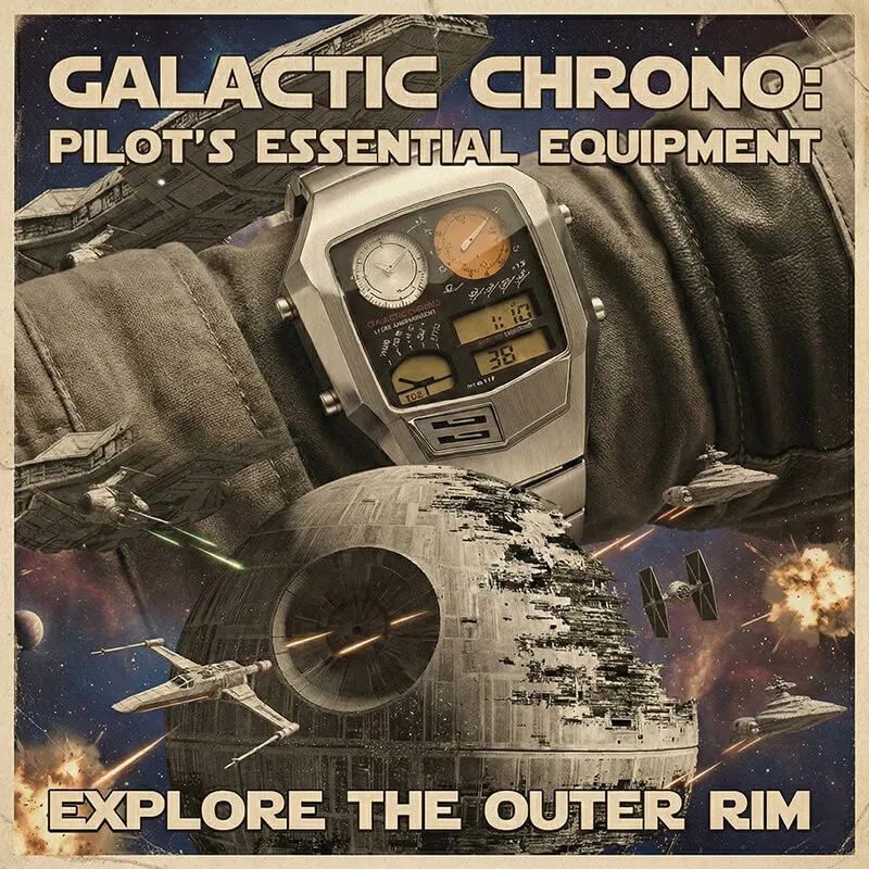 HUMPBUCK Galactic Space Style Men's Watch Stainless Steel Digital Analog Luxury Retro Sci-Fi Watch Temperature Sensor Dual Time