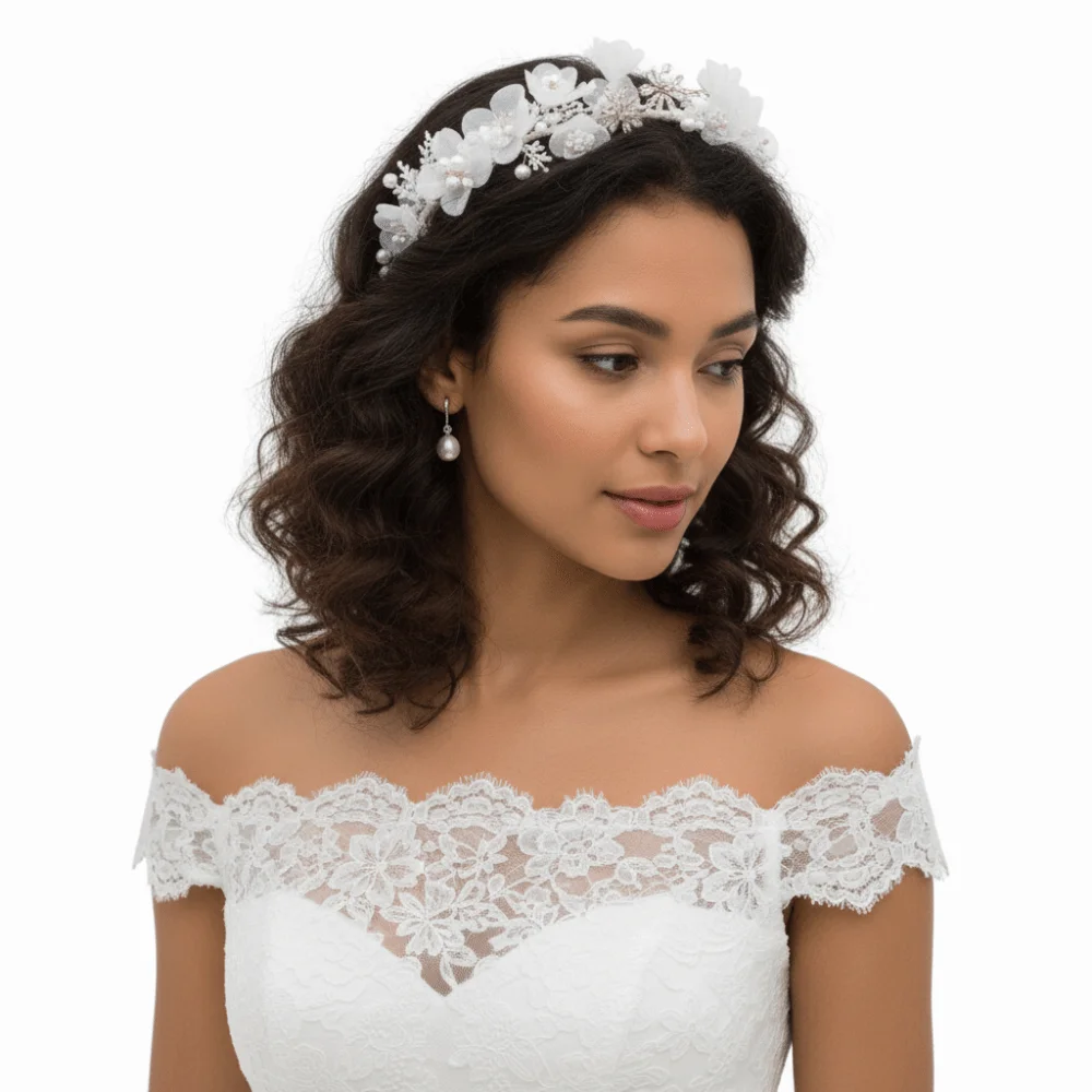 

Hair Accessories White Bride Headdress Flower Pearl Photography Headband Branch Forest Wedding Hair Accessories Girls