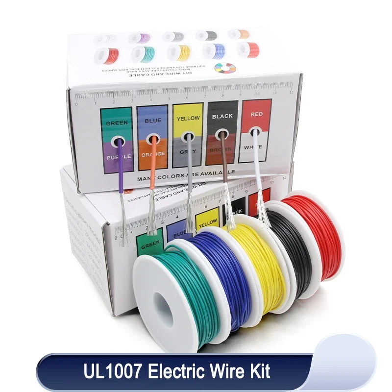 

UL1007 Wire PVC Insulation Tinned Copper Cable （5 Colors Mix Kit）30/28/26/24/22/20/18/16 AWG Stranded Electrical Line PCB Wire