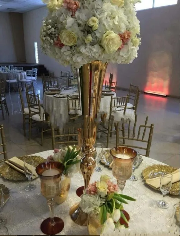 8 12 14pcs 75cmTall Flower Centerpiece Vase Metal Gold Silver White Trumpet Vases Wedding Anniversary Ceremony Party Table Decor