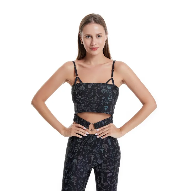 الفطر طباعة عاكس صديرية دائرية المرأة الكورية نمط موضة كامي قبالة الكتف Bodycon المحاصيل القمم الشارع الشهير نادي الخروج القمم