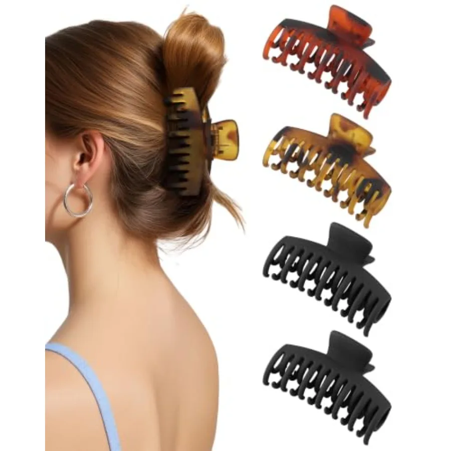 3.35 Double Row Teeth Hair Claw Clips Hair Clips for Thin Hair 4pcs Matte Finish, No Slip Grip, Perfect for Fine and Thin Hair,