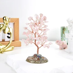 Árbol de cristal de la suerte, Base de piedra aleatoria, cuarzo rosa Natural, árbol de dinero para energía positiva, decoración para el hogar y la Oficina