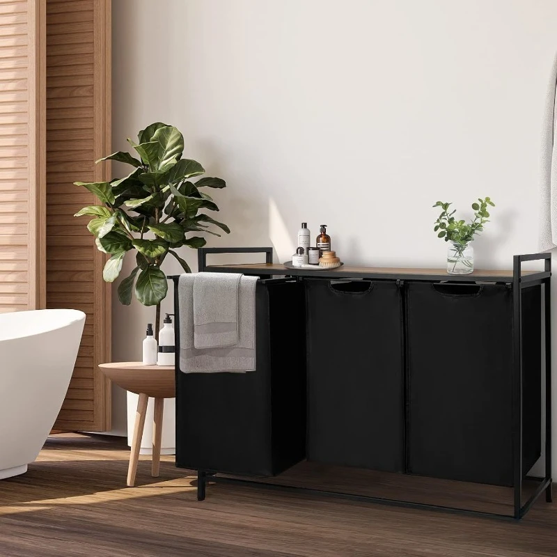 Modern simple bathroom three-grid laundry basket large-capacity household rack floor-to-ceiling classification laundry basket