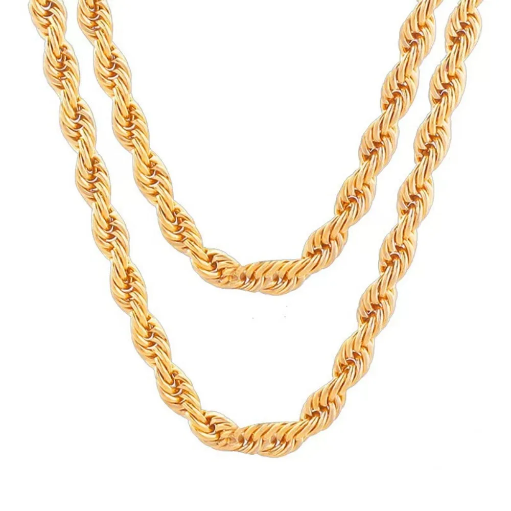 Hot Sales 18-24inch 45-60cm 18K Gold 4mm Round Rope Chain Necklace For Women Man Fashion Custom Wedding Party Streetwear Jewelry