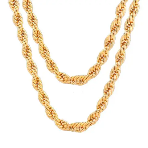 Hot Sales 18-24inch 45-60cm 18K Gold 4mm Round Rope Chain Necklace For Women Man Fashion Custom Wedding Party Streetwear Jewelry