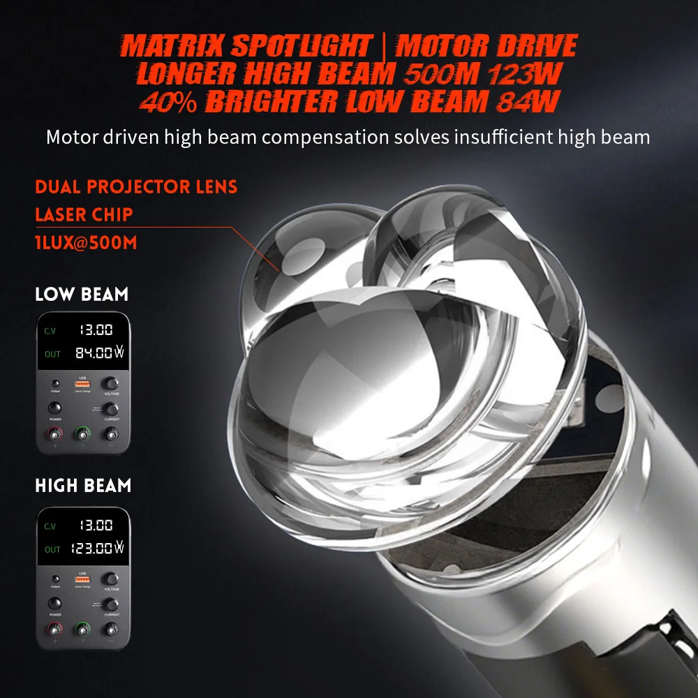 H4 Halo Bi LED Projector Headlight Bulb Motorized Dual Beam Hi Lo Fish Eye Mini Lens Plug And Play Car LED Headlamp Upgrade Kit