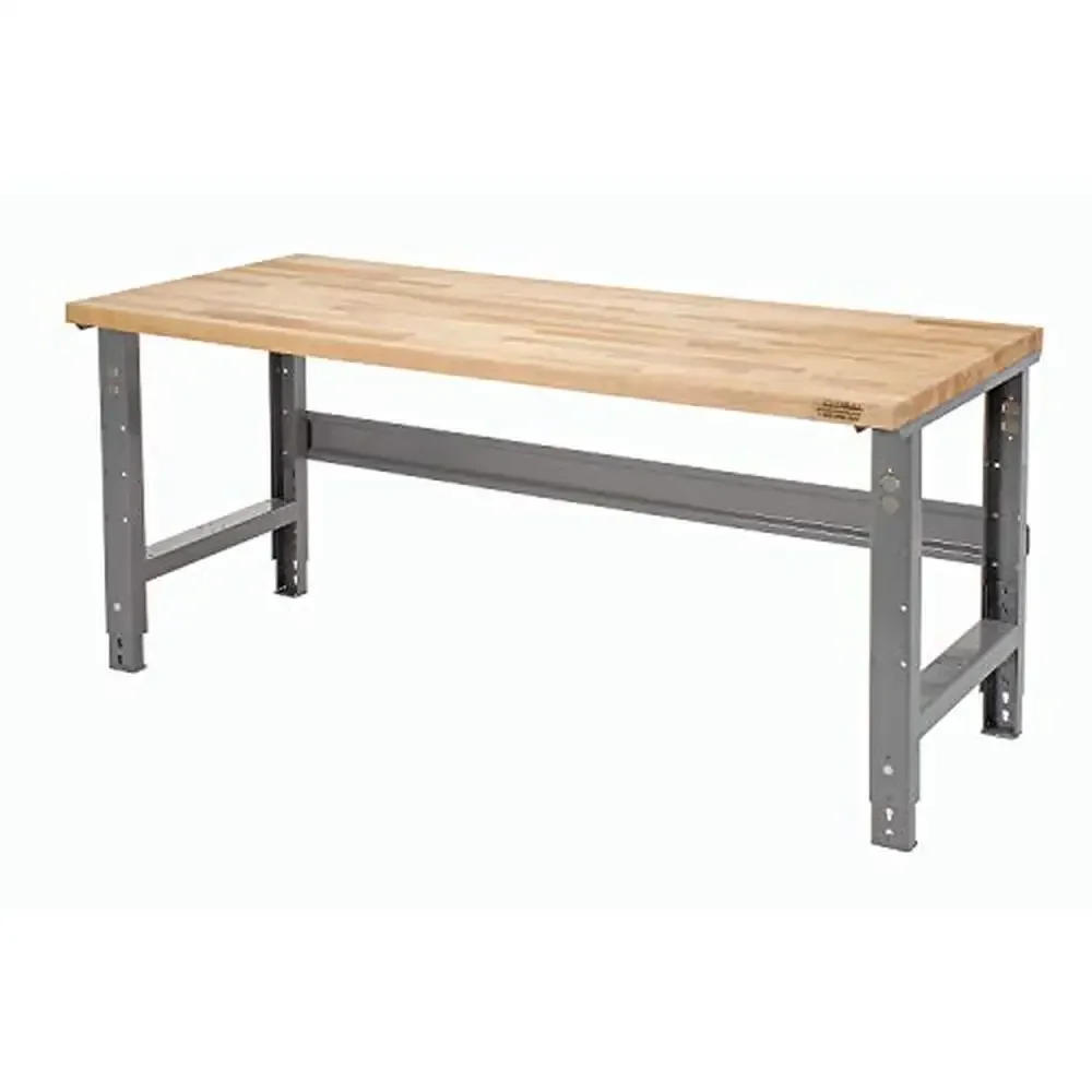 

Adjustable Height Maple Butcher Block Work Bench 60" x 30" Top Removable Knockouts Steel Base Plate Square Edge 138 lbs.