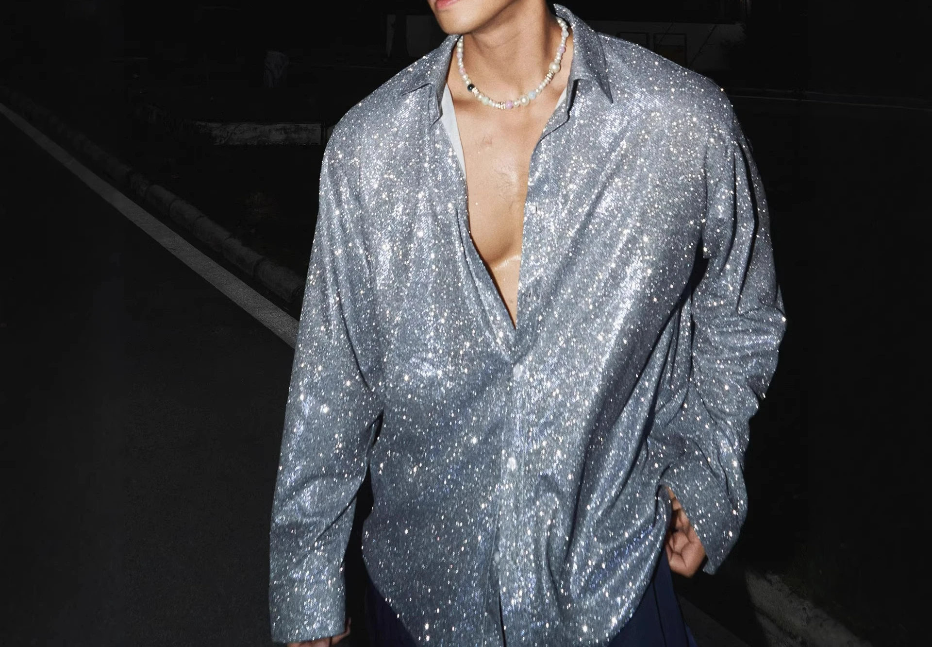2026 Sequined Shiny Bead Reflective Shirt Men's and Women's Stage Wear