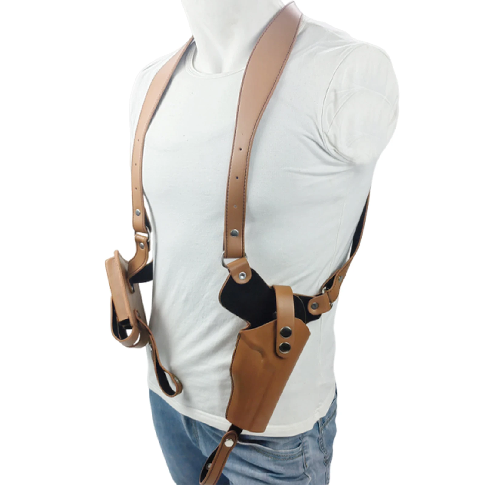 

Leather General Vertical Gun Holster with Double Magazine Pouch Forearm Hidden Shoulder Holster Universal Fit for Most Pistols