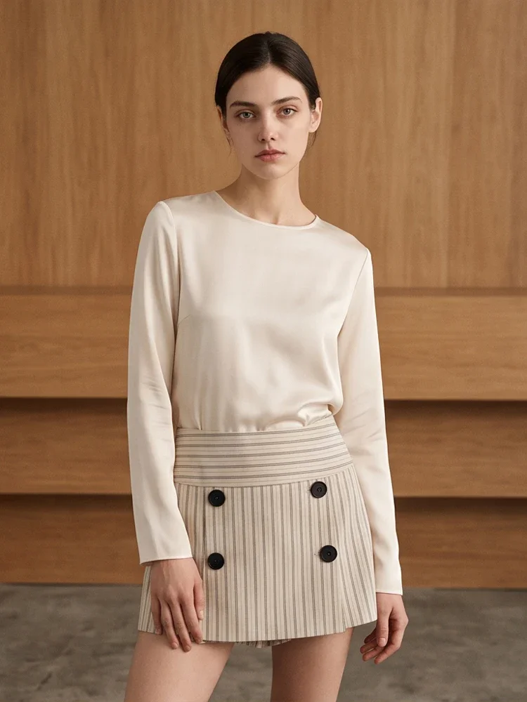 Women Striped High Waist Mini Skort Elegant Decorative Double Breasted Wrap A Line Short Culottes Daily Commute Casual Outfit