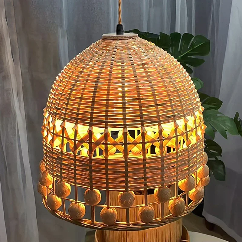 Japanese Wabi Sabi Rattan Weaving Chandelier Living Dining Bedroom Design Lighting Decoration Home Pendant Light Indoor Fixtures