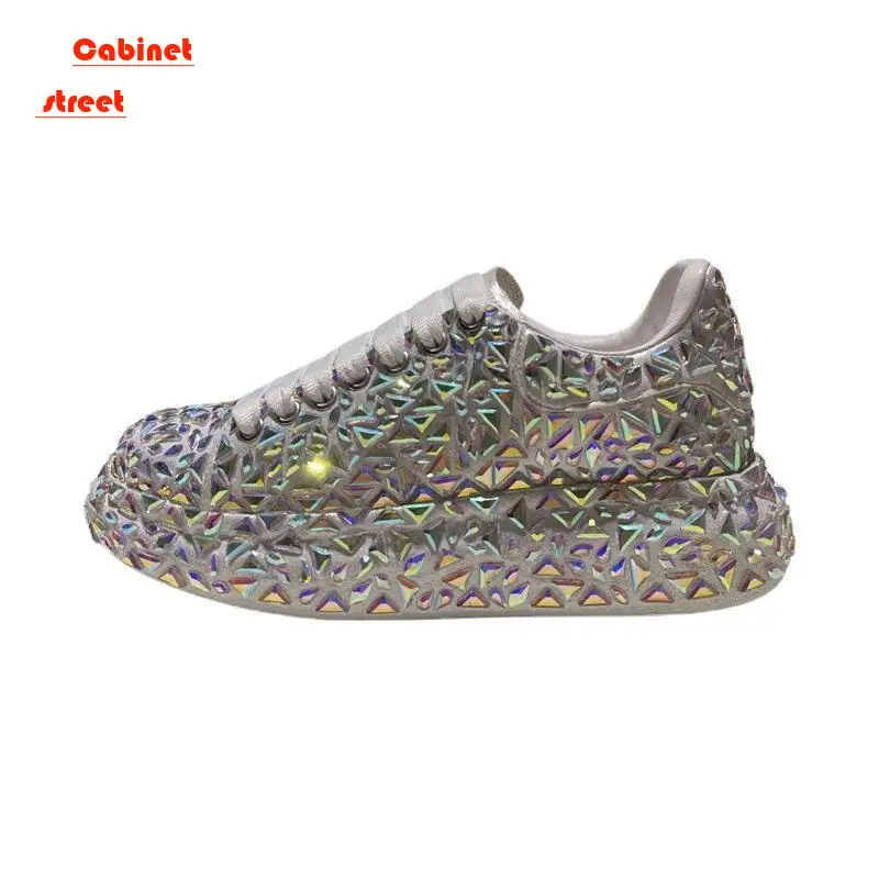 Tênis de strass feminino, sapatos baixos, plataforma casual, fino, Street Daddy, Instagram Trend, Clássico, Novo, 2022, 2024