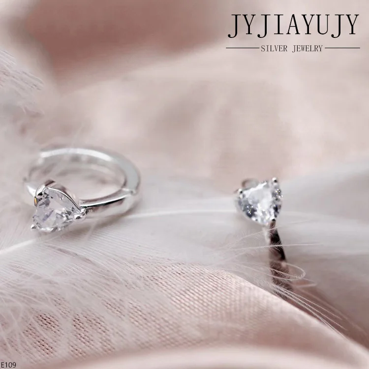JYJIAYUJY 100% Sterling Silver S925 Hoop Earrings White/Pink Zircon Heart Shape Fashion Hypoallergenic Female Jewelry Gift E109