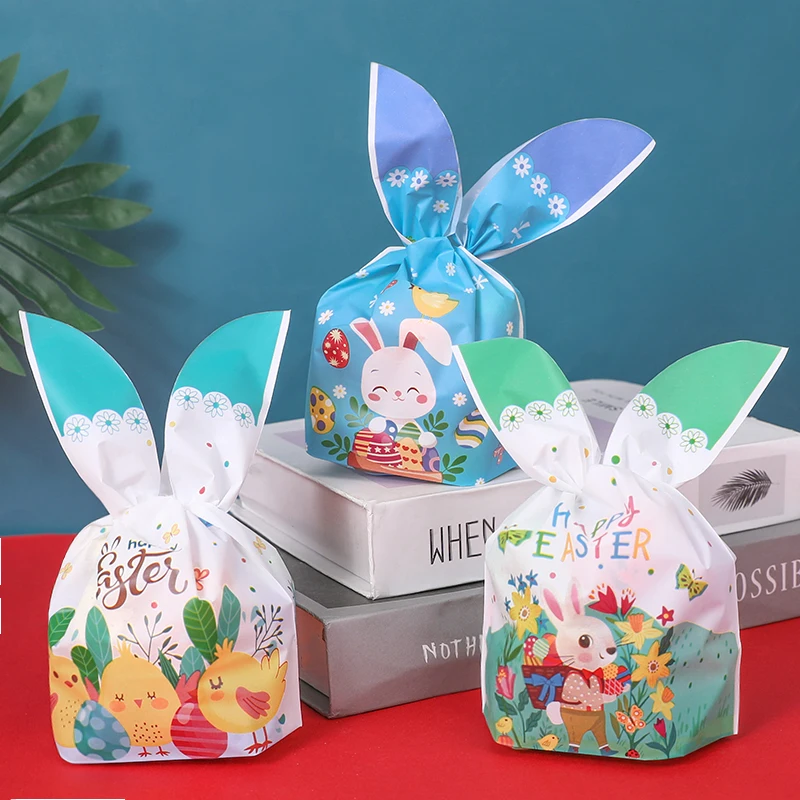 

50pcs Easter Bunny Goodie Treat Bags Happy Easter Egg Rabbit Chick Pattern Gift Packaging Pouch Easter Party Decoration Supplies