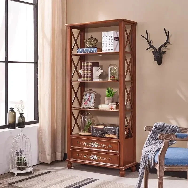 Country Retro Painted Bookcase Bookshelf Mediterranean Single Bookcase Vintage High Display Cabinet Partition