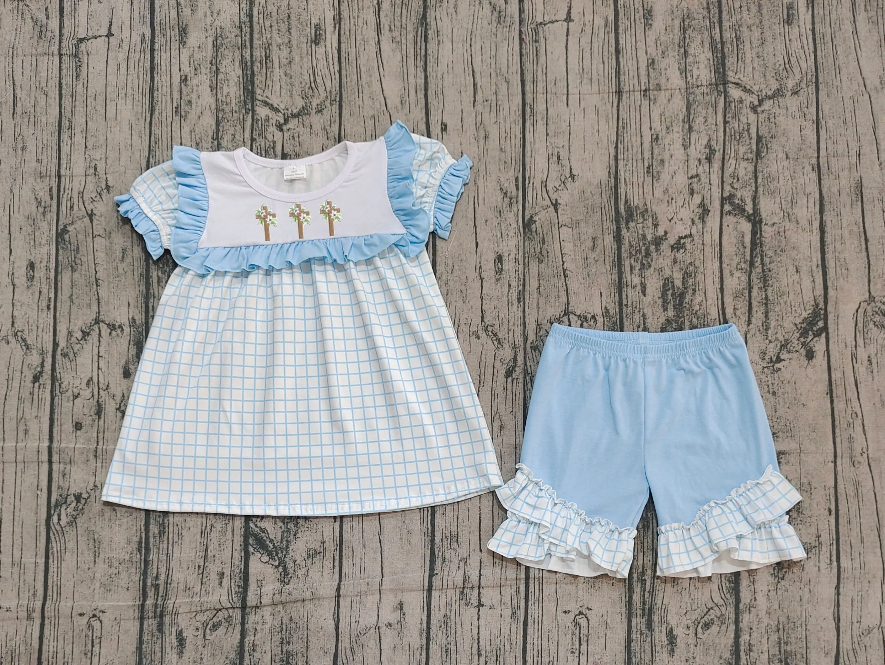 

Z1010-29 GSSO2718 Kids Outfit Short Sleeve Top With Shorts Set Children Girls Easter Clothes