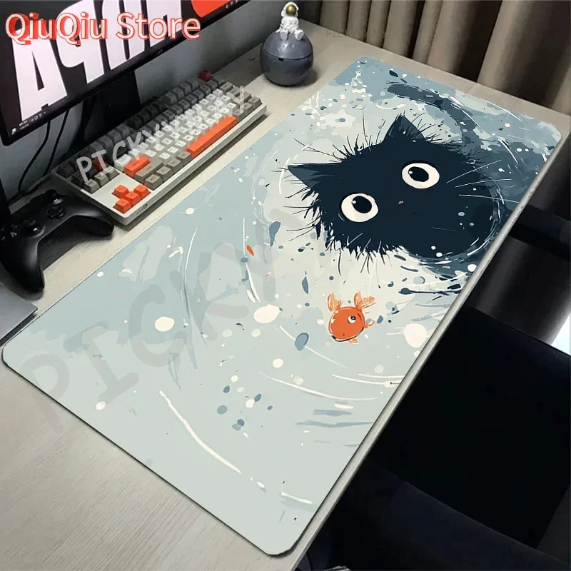 Tinte Katze Niedliches Design Mauspads Gaming Mauspad Gamer Mauspad Tastaturmatten Schreibtischunterlage Mauspads XXL 90x40cm für Computer