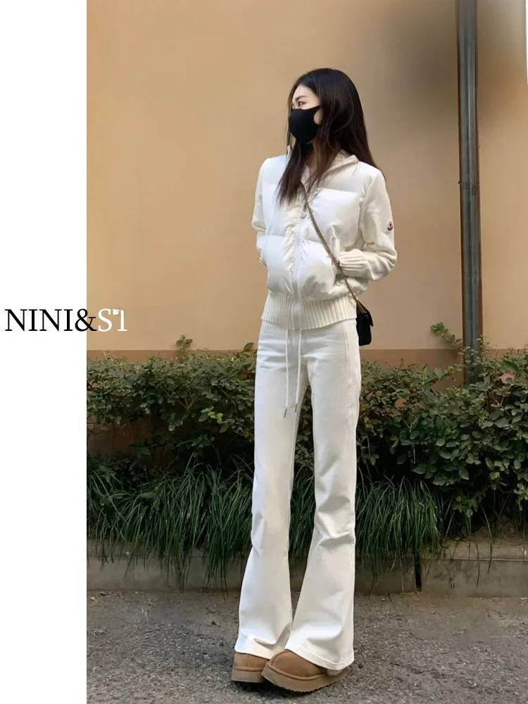 

Белые женские джоггеры с высокой талией, облегающие, осень-зима 2024, новые, в американском спортивном стиле, повседневные, для йоги