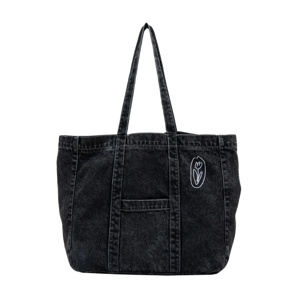 

Casual Korean Style Denim Tote Bag Solid Color Tote Bag Large Capacity Handbag PU Leather Large Capacity Underarm Packs Women