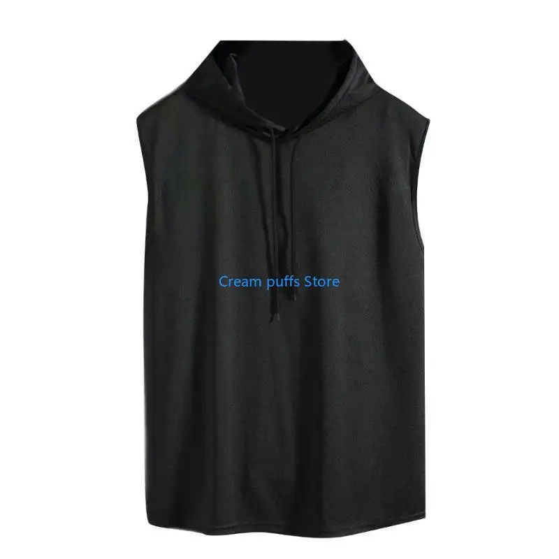 50LE Mens Summer Sleeveless Drawstring Hooded for Tank Top Color Gym Fitness Sports T-Shirt Hip Hop Loose Blouse Vest