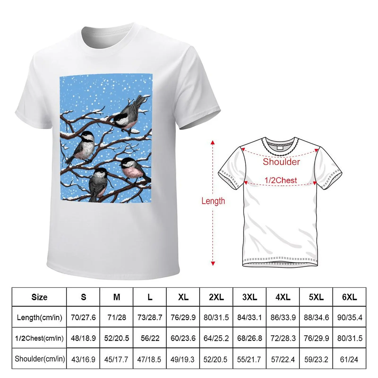 Chickadees in winter T-shirt heavyweights summer tops mens funny t shirts