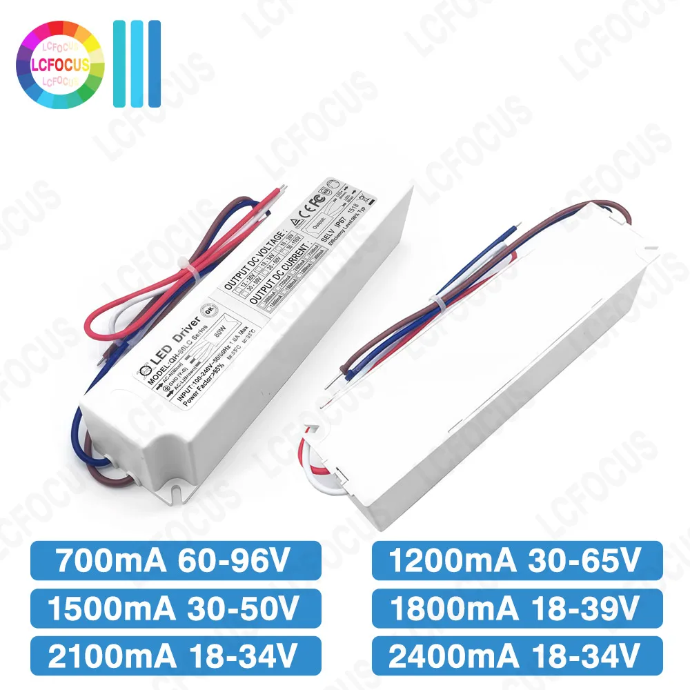 60W 70W 80W LED Driver DC 54-96V 30-65V 18-34V 2400mA 2100mA 1800mA 1500mA 1200mA 700mA Power Supply Lighting Transformers